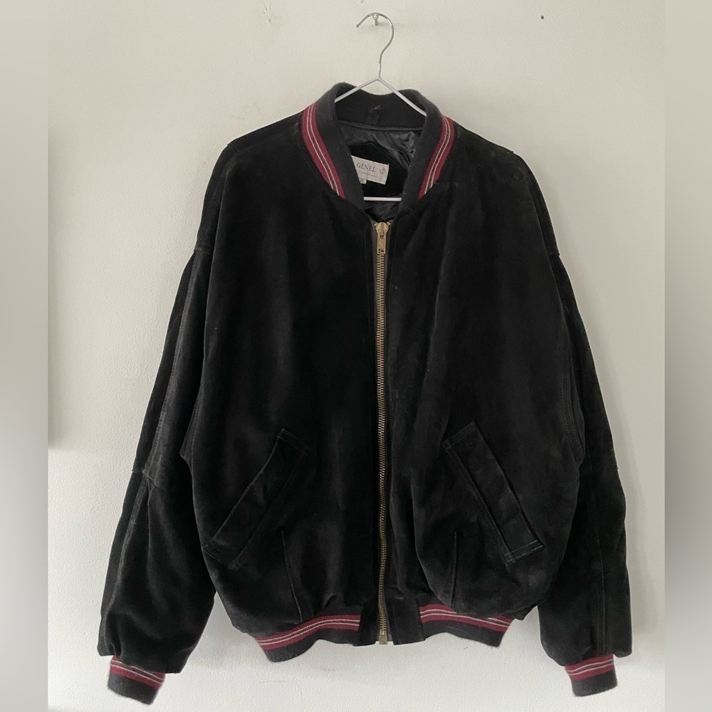 𝅺vintage Genel London Suede Leather Bomber Jacket